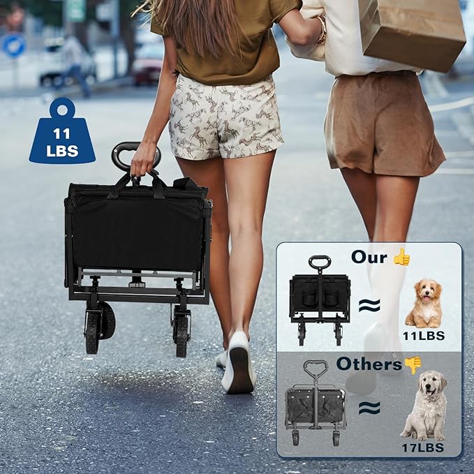 Collapsible Wagon Cart Foldable, Portable Heavy Duty Collapsible Beach Cart All Terrain with Large Capacity, Garden Wagons with Wheels for Shopping, Sports, Camping，Garden，Grocery