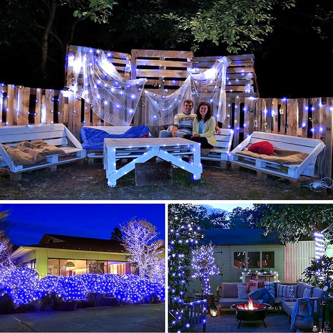 KNONEW 400FT 1200 LED Outdoor Fairy Lights Plug in, Christmas Fairy Lights Outdoor Waterproof 8 Modes Memory Times for Wedding Bedroom Walls Garden Trees Decoration(Blue)