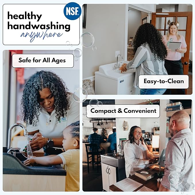 Ozark River Portable Sinks, Advantage S1D, White Laminate Cabinet-Stainless Countertop, Hot Water Hand Washing Station with Countertop & Storage Space, Self Contained Sink, Portable Hand Washing Sink