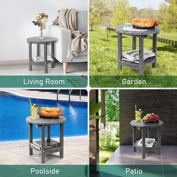 FUNBERRY Outdoor Adirondack Side Table Set of 2, 2-Tier Patio End Tables, HDPE All Weather for Outside
