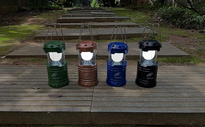 Lightahead Portable Outdoor LED Camping Lantern, Set of 4 Colors Black,Blue,Brown,Green, Collapsible. Great for Emergency, Tent Light, Backpacking (Without Battery)
