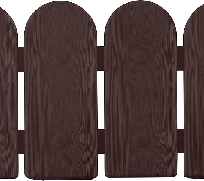 Evelyne Garden Border Edging: Wooden Fence Design - 16pcs Brown Yard Landscaping Fence Liner Lawn Edge Barrier - 20ft Kit of Decorative Lawn Landscape Panels Elements -Landscaping Edging-GMT-10374-A16