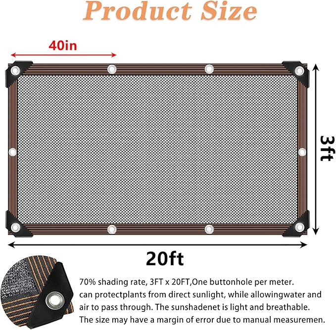 Shade Cloth - for Plants Greenhouse, 70% Sunblock Shade Sails -for Outdoor Garden Pergola Patio Lawn Sun Shade Cloths for Kennel Chicken Coop Easier to Hang Plant Shade Net Cover
