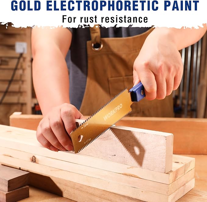 WORKPRO 6 Inch Japanese Pull Saw, Double-Edged Hand Saw for Wood Cutting with 14&17 TPI, SK5 Flexible Blade, Non-Slip Beech Handle for Woodworking