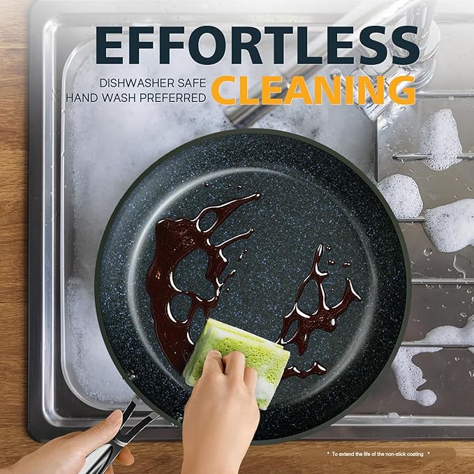 Nuwave 3-Piece Fry Pan Set, 8”, 10”, 12” Forged Lightweight, G10 Healthy Duralon Blue Ceramic Ultra Non-Stick, Induction-Ready & Works on All Cooktops, Ergonomic Stay-Cool Handles