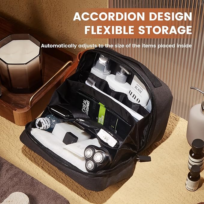 ROWNYEON Toiletry Bag for Men, Waterproof Travel Toiletry Bag with Hanging Accordion Design, Large Capacity Toiletries Bag for Easy Storage