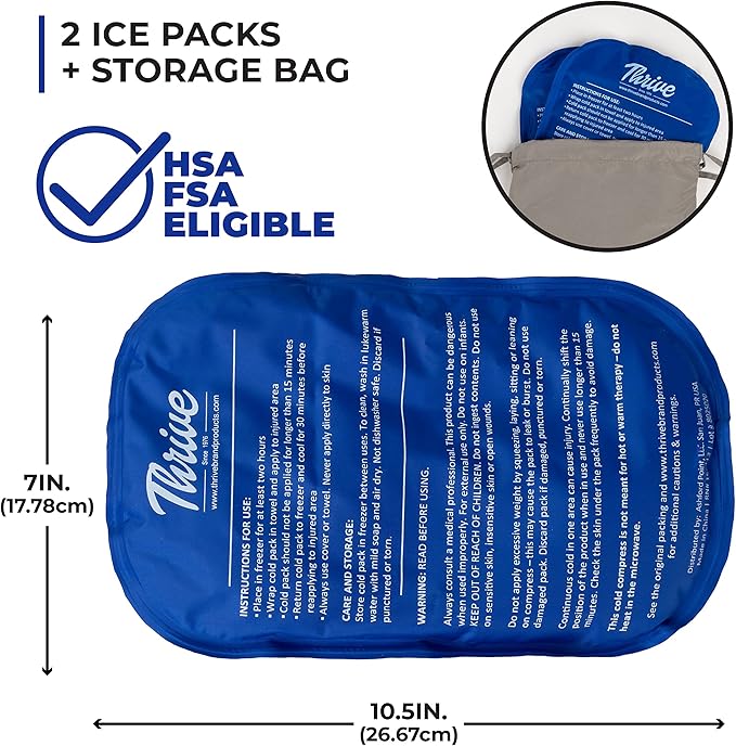 Thrive Reusable Ice Packs for Injuries - Large 2-Pack, Dark Blue - Long-Lasting Gel Cold Therapy - Ice Pack for Neck & Shoulders, Knee & Back Pain Relief