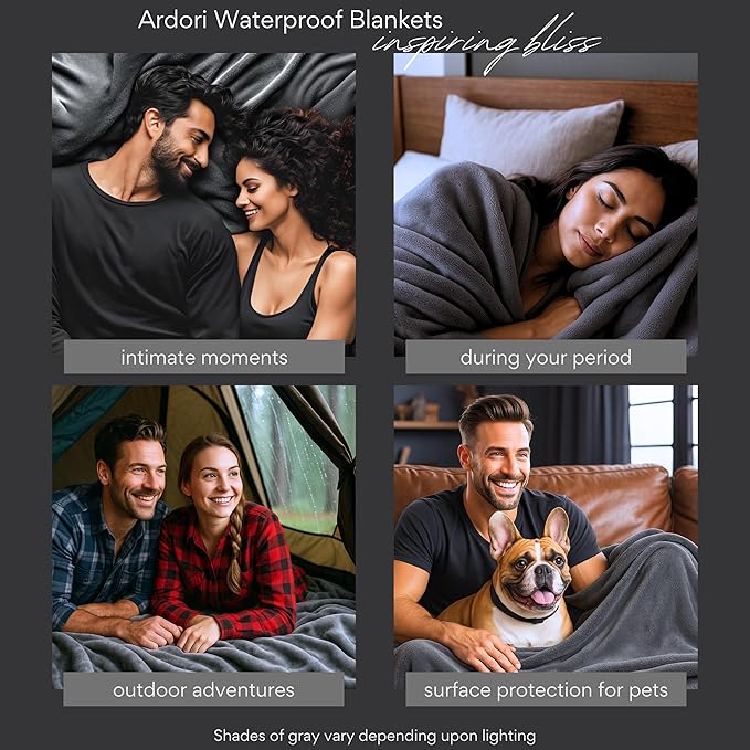 Waterproof Blanket King Size (Gray, 82x82") Absorbent, Leakproof Fleece Protector for Bed, Couch - Water Proof and Stain Resistant, Plush Throw Blankets, Moisture Repellant Top Cover, Sherpa Throws