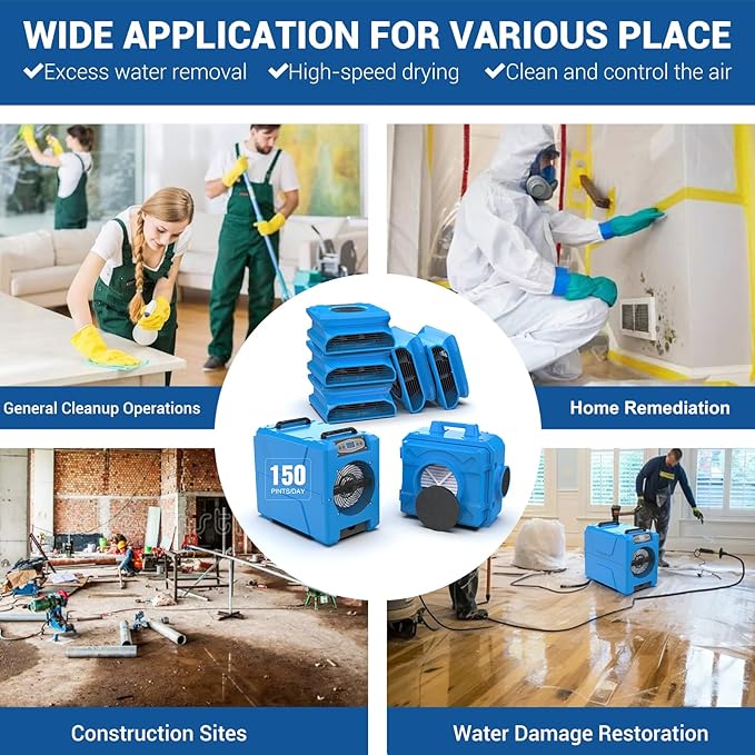 MOUNTO Water Damage Restoration Combo Package Deals (10* AM30LO Air Mover, 2*AF500 Air Scrubber, 2*DH80 LGR Dehumidifier)