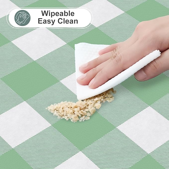 misaya Rectangle Waterproof Vinyl Table Cloth, Buffalo Flannel Backed Tablecloth, Wipeable Plastic Table Cover for Dinner, Kitchen, Outdoor (52" x 70", Sage Green and White)
