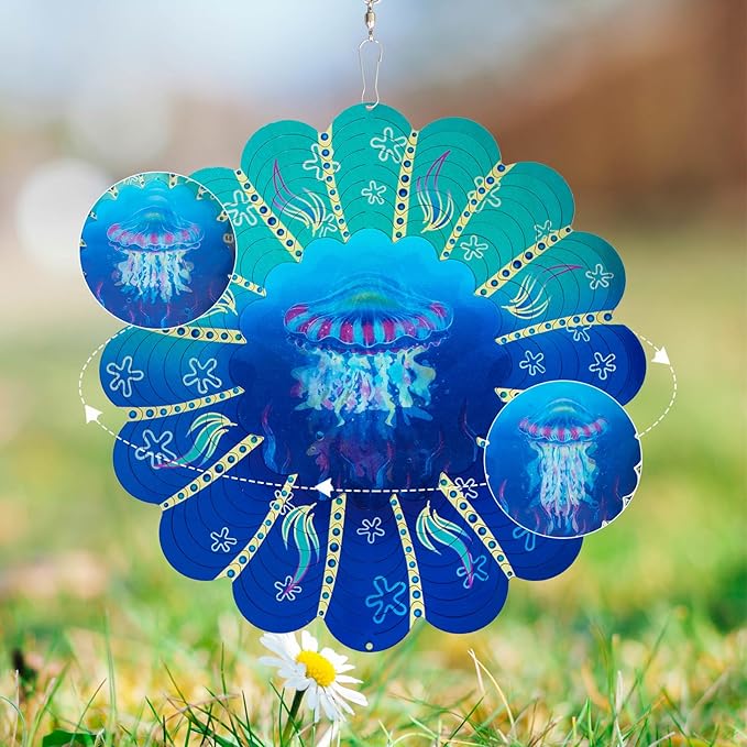 Jellyfish Metal Wind Spinners -Jellyfish Gifts for Women Mom Grandma Wife, Hanging Animations Wind Spinner for Outdoor & Indoor Decorations, 12 inch for Ornament Gifts