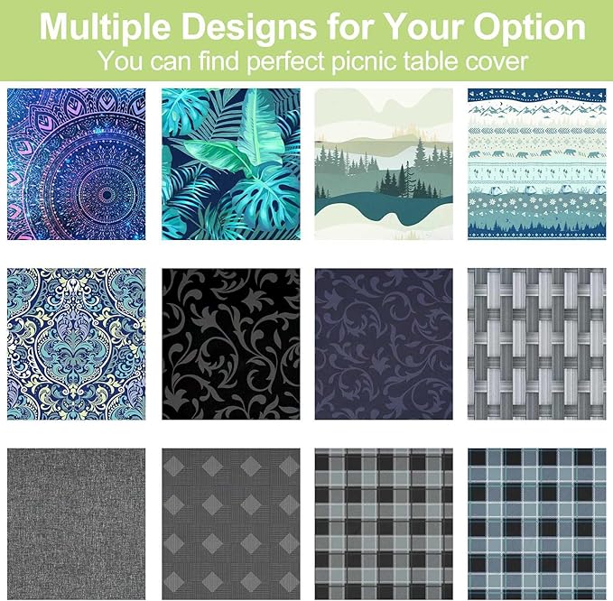 Picnic Table Cover with Bench Covers Camping Essentials Waterproof Windproof Camping Tablecloth with Drawstring Bag, Fitted Rectangle Tables and Seats, 72in, Small Gray Plaid