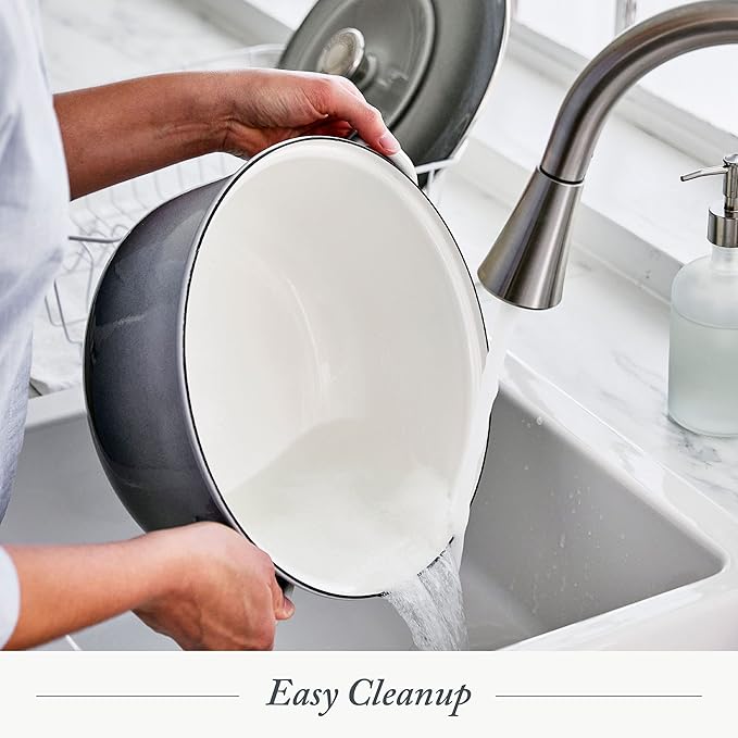 Merten & Storck 5.3QT Round Dutch Oven Casserole Pot with Lid, European Crafted Enameled Iron Stockpot, Induction & All Cooktops, Braising, Stews, Roasting, Slow Cooking, Sourdough, Cloud Gray