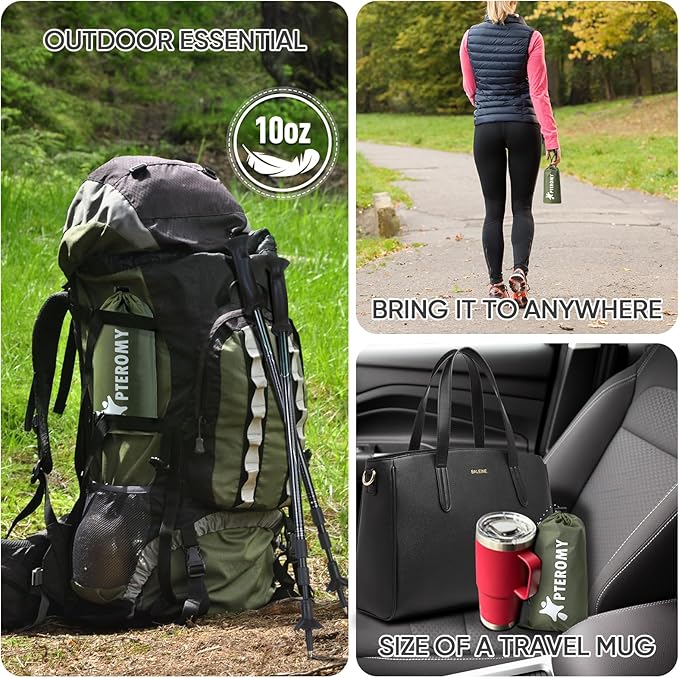 PTEROMY Hooded Rain Poncho for Adult with Pocket, Waterproof Lightweight Unisex Raincoat for Hiking Camping Emergency