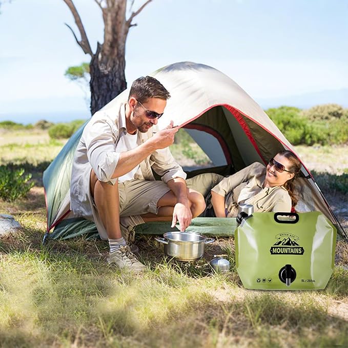 Collapsible 8L Water Storage Bag, BPA-Free Portable Folding Water Jug with Adjustable Faucet, Leakproof Emergency Water Bag for Camping, Hiking, Riding, Outdoor Sport (GREEN, 4)