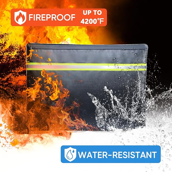 Fireproof Document Bag – 3 Pack (15" x 11", 13" x 9.7", 10.5" x 8") Fireproof & Water- proof Document Organizer | Document Holder with Zipper Secure for Cash, Passports, Check& More