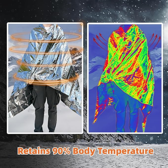 6 Pack Emergency Thermal Blanket Survival, 84” x 64” Extra Large Mylar Blankets for Outdoor, Space Blanket, Silver Foil for Survival, Survival Kit Camping Blankets, Body Warmer, Hiking