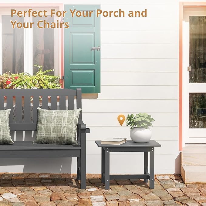 LUE BONA Outdoor Side Table, HDPS Large Size Outdoor Table, Adirondack Side Table, Outside End Table for Patio, Porch,Beach, Garden, Weather Resistant/Easy Maintenance/Indoor or Outdoor Use, Dark Gray