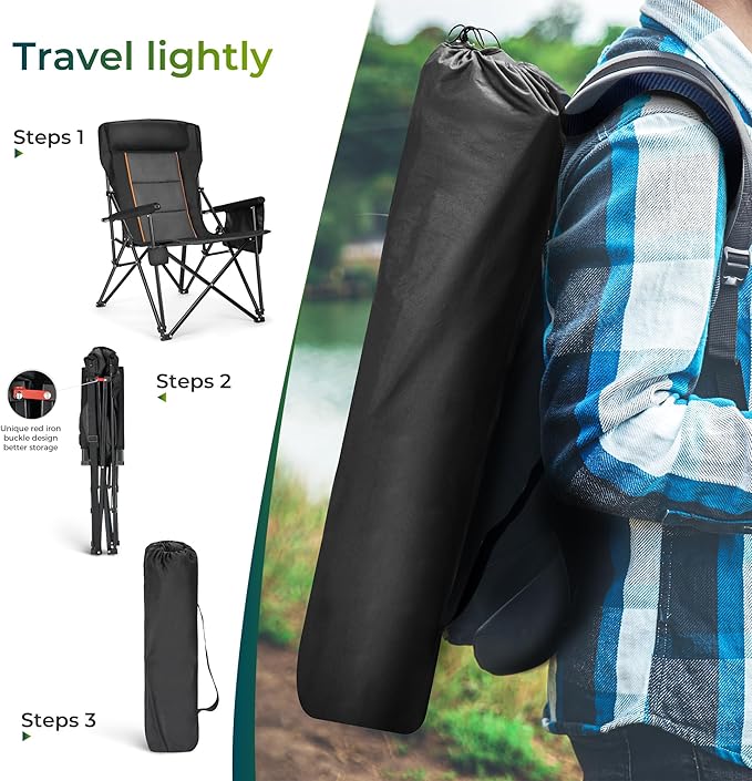 ALPHA CAMP Oversized Folding Camping Chairs for Adults High Backrest Heavy Duty Lawn Chairs Support 500 LBS Portable Camp Chairs with Cup Holders Large Side Pocket Outdoor Chair