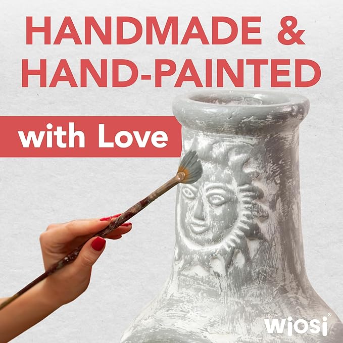 Wiosi Medium Chiminea Outdoor Fireplace Grey Clay Chimineas with Chimney Rain Lids and Solid Metal Stands - Grey Terracotta Chimenea - Rustic Fire Pit Chimnea 16 x 16 x 32-inch