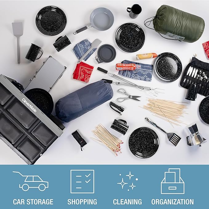 CleverMade Collapsible Storage Bins - Tan 3 Pack 62L - Stackable Containers Heavy Duty Capacity Folding Crates - Space-Saving for Home