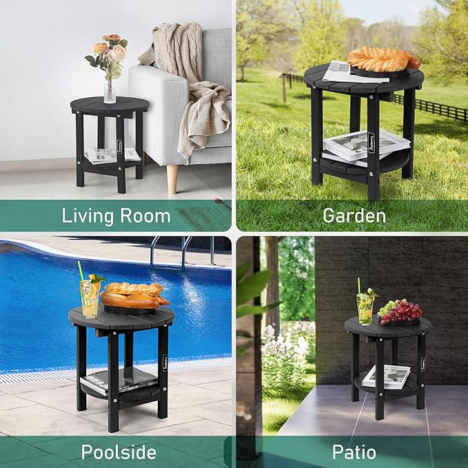 FUNBERRY Outdoor Adirondack Side Table Set of 2, 2-Tier Patio End Tables, HDPE All Weather for Outside