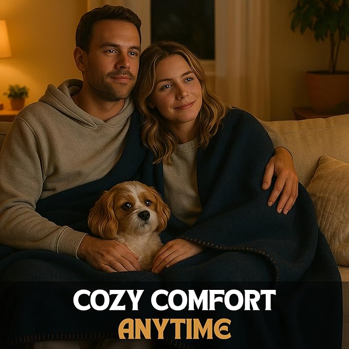 Wool Camping Blanket – 70% Wool Heavy-Duty Military Style Throw, Warm & Washable, Fire Retardant Cover for Emergency, Survival & Outdoor Use – Perfect for Camping, Car, Home & Hiking, Navy 66x90