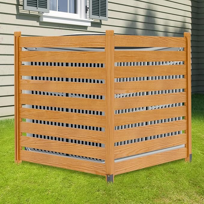 LILYPELLE 38in W x 42in H Air Conditioner Fence, 2 Panels Outdoor Wooden Fence Privacy Screen with Metal Stakes, Trash Can Pool Equipment Enclosure Outside Panels Decorative Fences