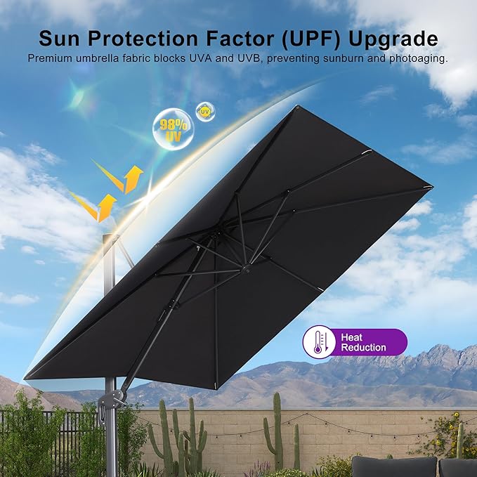 PURPLE LEAF 10' X 13' Patio Umbrella Large Rectangle Outdoor Aluminum Cantilever Umbrella with 3-Year Fade Resistance Recycled Fabric and 360-degree Rotation for Deck Pool Garden, Graphite Grey