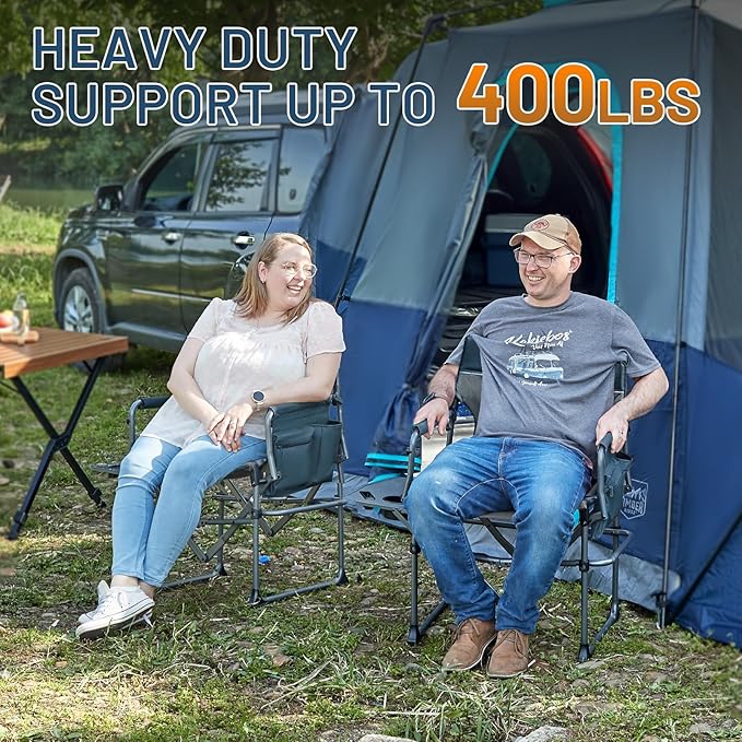 TIMBER RIDGE Aluminum Camping Directors Chair with Side Table Pocket, Portable Folding Chair, Heavy Duty Lawn Chair for Fishing Trip Picnic Concert Outdoor 400lbs, Navy