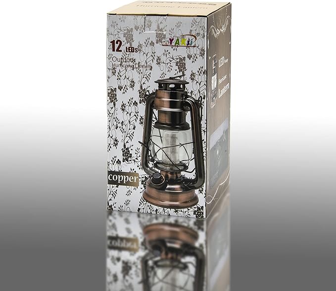 YAKii LED Vintage Lantern Metal Hanging Hurricane 12 LED Dimmer Switch Cold White Battery Operated Power Outage Indoor Camping Lighting Outdoor Brooklyn (Copper 2 Pack)