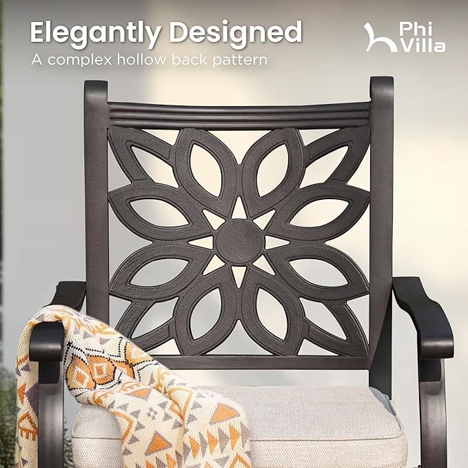 PHI VILLA 7 PCS High Bar Patio Dining Set, Cast Aluminum Outdoor Bar Set for 6 with 54" Round Bar Table and 6 Outdoor Swivel Bar Stool Chairs with Seat Cushion