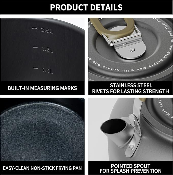 Alocs Portable Camping Cookware - Upgraded Handle, Non-Stick Camping Pan Set for Outdoor Kitchen, Picnic, Hiking and Fishing