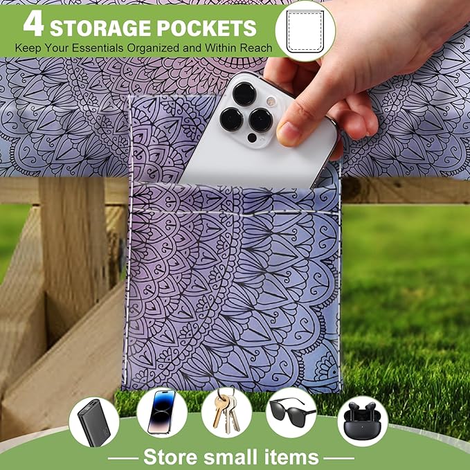 Picnic Table Cover with Bench Covers Vinyl Elastic Edges Fitted Rectangle Seat Tables Waterproof 3-Piece72X30in Set Outdoor Rectangular Folding Backing Tablecloth for Camping Over SizeTie-Dye105