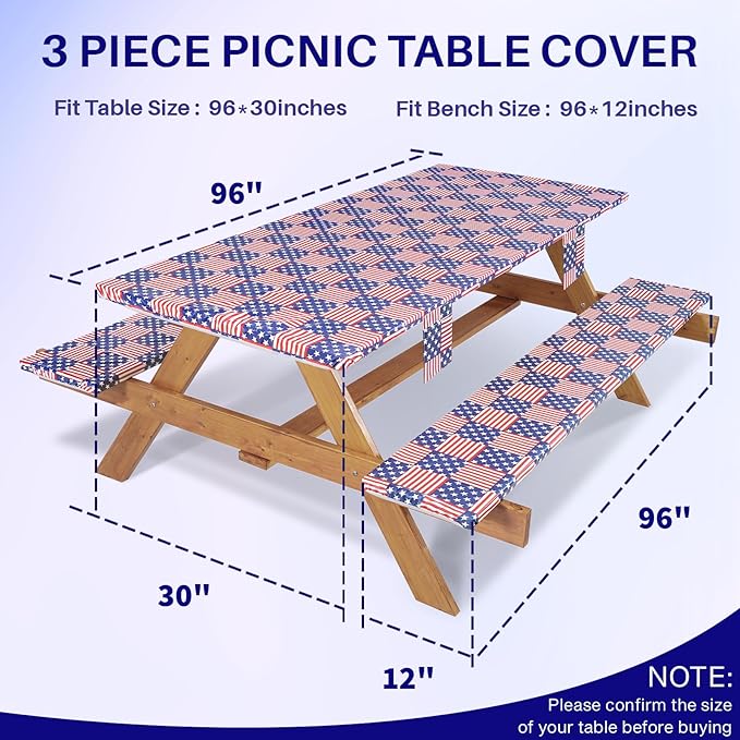 96x30 In Fitted Picnic Table Cover with Bench Covers Heat Resistant Outdoor Water Proof Rectangular Table Cloth Accesorios Para Camping Patio Campers Gear Kit Gifts for Coworker Friendship