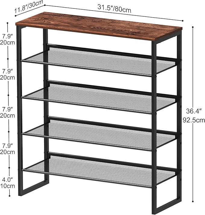 Shoe Rack - Sturdy Steel Shoe Organizer for Front Door Entrance Closet Entryway with Spacious Top - Industrial Style Strong Mesh Storage Shelves (5-Tier 11.8"x36.2"x31.5")