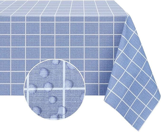 Romanstile Rectangle Plastic Tablecloth, 100% Waterproof Oil-Proof Checkered PVC Table Cloths, Heavy Duty Vinyl Table Covers for Dining, Camping, Picnic, Outdoor - 54 x 120 Inch, Blue