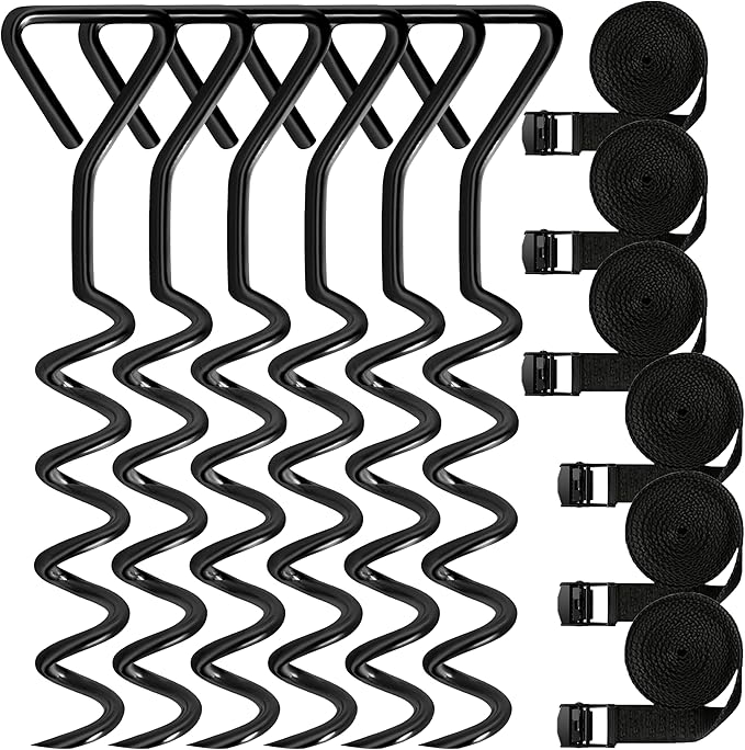 Trampoline Stakes Tent Garden Stake Heavy Duty Trampoline Parts Tent Canopies, Carports,Swing Sets Stake Corkscrew Shape Steel Stakes Anchor Kit,Bonus 4/6 Strong Belt