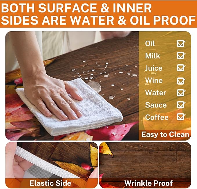 Picnic Table Cover with Bench Covers Elastic Edges, Maple Fall Fitted Table Cover, Outdoor Patio Camping Essentials 72 Inch 3PCS, Waterproof Camping Fitted Tablecloth with Drawstring Bag