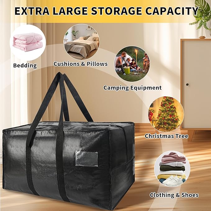 Heavy Duty Extra Large Moving Bags,96 Gallon Jumbo Packing Bags,Huge Moving Storage Bags with Strong Zippers & Carrying Handles,Reusable Big Moving Storage Bags for College Dorm Travel 1Pack