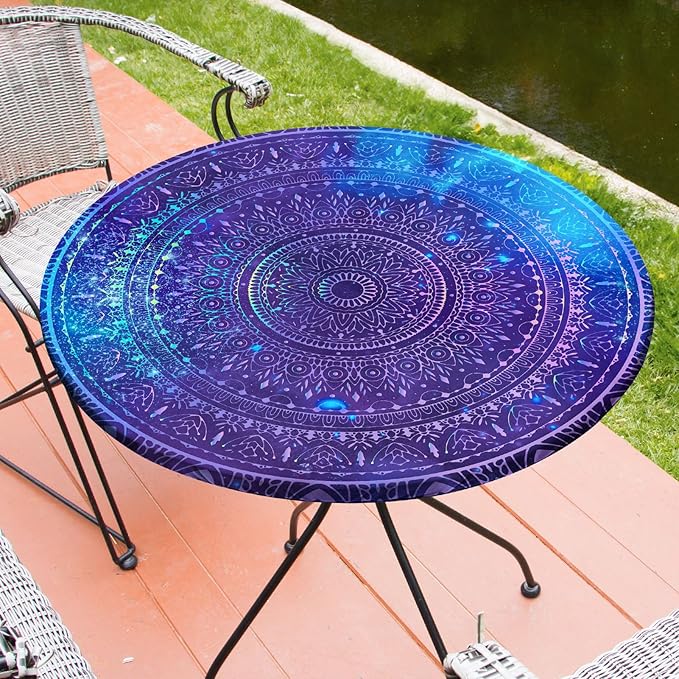 Round Tablecloth Fitted Elastic Table Cover Waterproof Table Cloth for Dinner, Party, Picnic,Camping, Round Table Cover for Indoor Outdoor