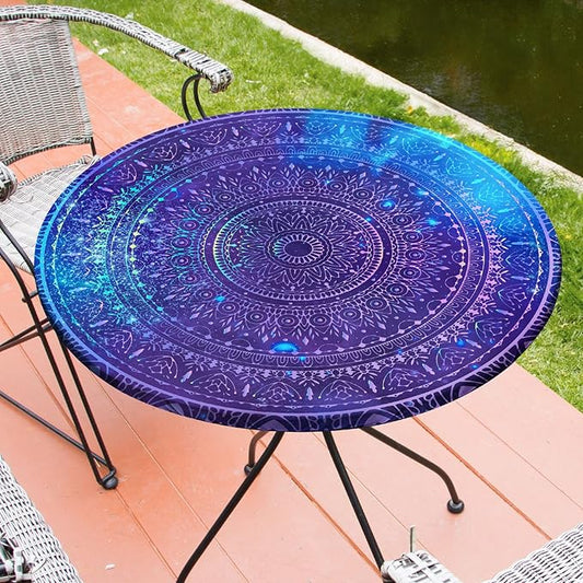 Round Tablecloth Fitted Elastic Table Cover Waterproof Table Cloth for Dinner, Party, Picnic,Camping, Round Table Cover for Indoor Outdoor