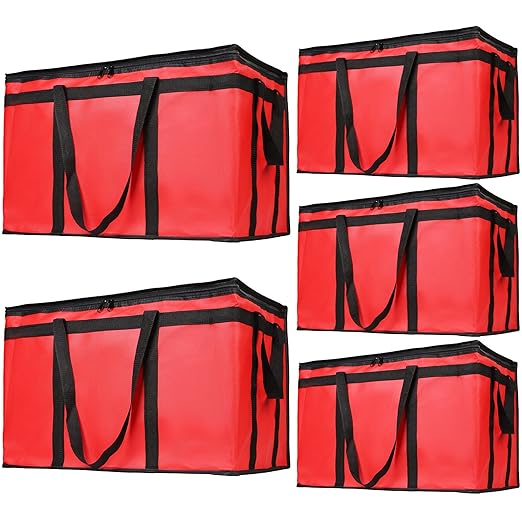 Bodaon 5-Pack Insulated Food Delivery Bag for Uber Eats, XXX-Large Grocey Shopping Bag for Catering, Reusable Cooler/Thermal Bags, Red