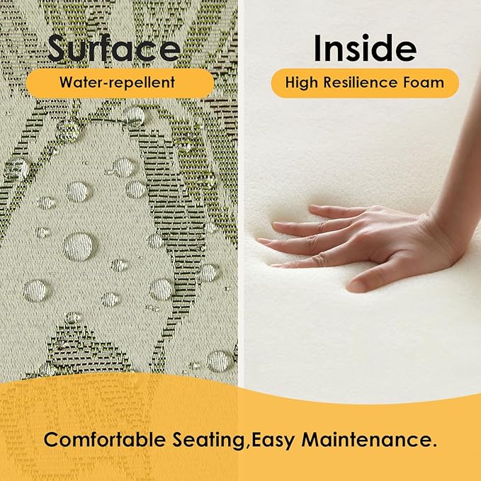 Outdoor Square Corner Seat Cushion, 19"x19"x3", Set of 4, Non Slip Seat Cushion Pads with Removable Cover for Patio Furniture, Garden Yard Lawn, Dark Green Vine