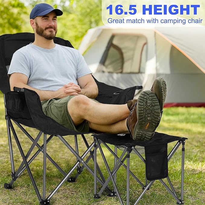 Camping Stool Oversized Camping Foot Stool Ottoman 450 lbs Heavy Duty Camp Stool Padded Camping Chair Foot Rest Foldable Footrest