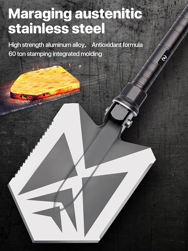 Foldable Camping Shovel Multi-Function Hiking Safety Tool - Tactical Survival Gear for Backpacking,and Military Use,Collapsible Shovel with Durable Design