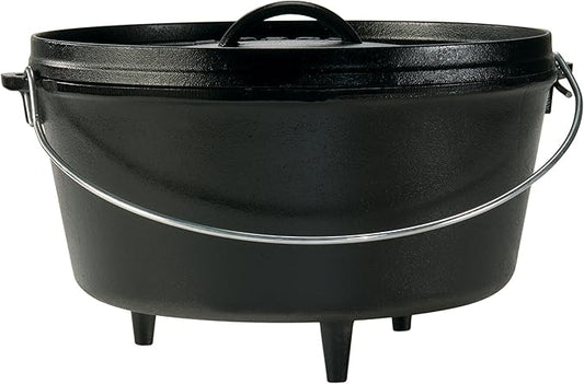 Lodge 8 Quart Pre-Seasoned Cast Iron Camp Dutch Oven with Lid - Dual Handles - Use in the Oven, on the Stove, on the Grill or over the Campfire - Black