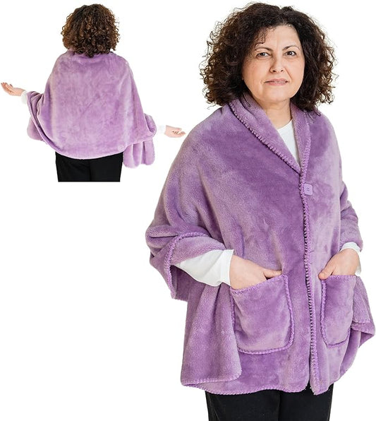 Fleece Poncho Blanket -Drape and Go No Sleeves- Lightweight Warm Wrap Shawl - Wearable Blanket - Lap Blanket - Gift for Grandma and Mom (100% Fleece, Velvet Lavender)