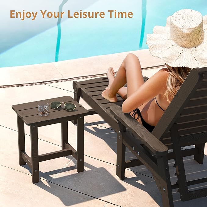 LUE BONA Outdoor Side Table Set of 2, HDPS Small Outdoor Table, Adirondack Side Table, Outdoor End Table for Patio, Deck, Pool, Weather Resistant/Easy Maintenance/Indoor or Outdoor Use, Dark Brown