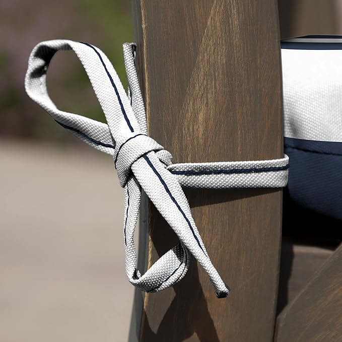 Arden Indoor/Outdoor Seat or Rocking Chair Cushion, 19 x 18, Water Repellent, Rain Proof, Fade Resistant Cushion for Rocking or Dining Chairs Sapphire Blue Cabana Stripe